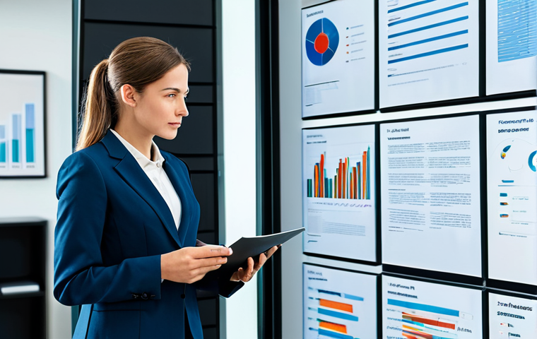 A professional female lawyer, fully clothed in a modest business suit, standing confidently in a modern, sleek law office. She is interacting with a large, transparent digital display showcasing legal documents and data visualizations. In the background, well-organized, minimalist shelves hold a few stylized, neat binders, subtly representing the transition from traditional paper. The atmosphere is bright and efficient. Professional photography, high-resolution, sharp focus, natural lighting. safe for work, appropriate content, fully clothed, professional dress, perfect anatomy, correct proportions, natural pose, well-formed hands, proper finger count, natural body proportions.