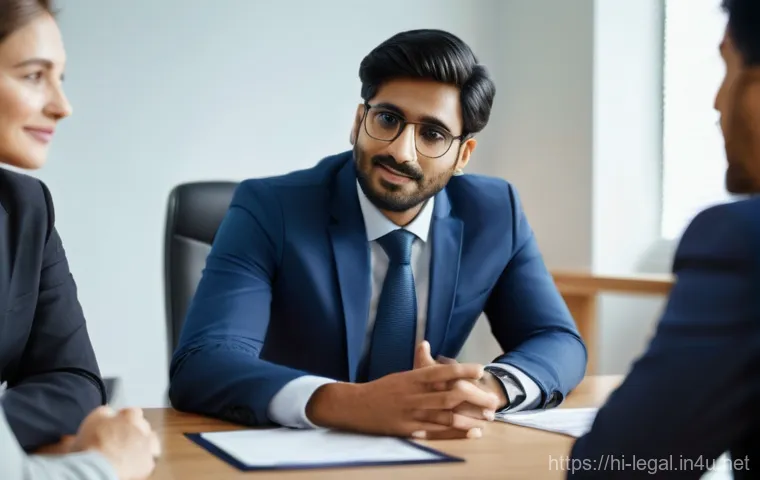 법률 자문가의 직무 조정법 - **Prompt:** A dynamic, wide shot of a modern, tech-integrated Indian law office bustling with activi...