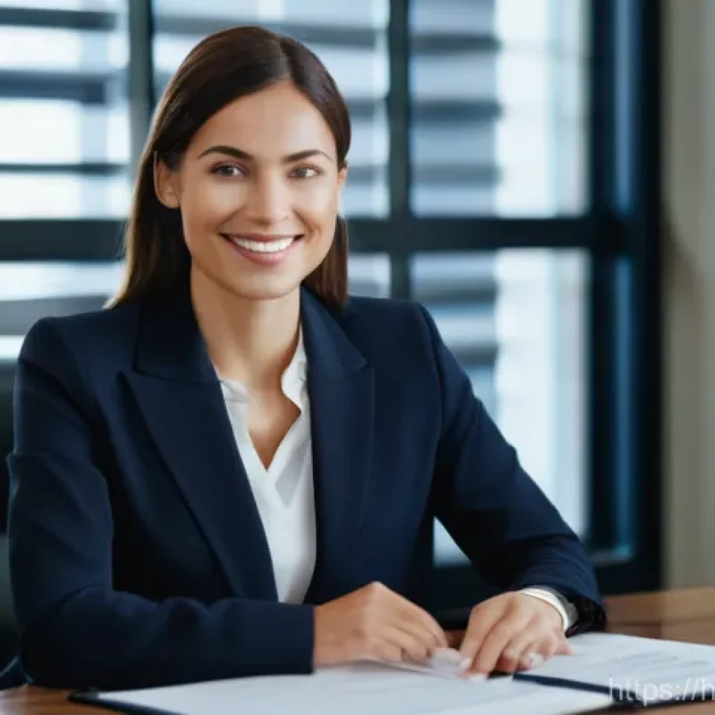 법률 자문가의 클라이언트 대응 전략 - **Prompt:** A professional female lawyer, dressed in a smart blazer and tailored trousers, is seated...