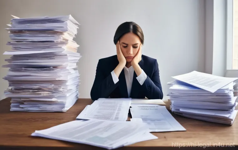 법률 자문가의 법적 리스크 분석 - **Prompt:** A distraught small business owner, dressed in modest, professional attire, sits at a sim...