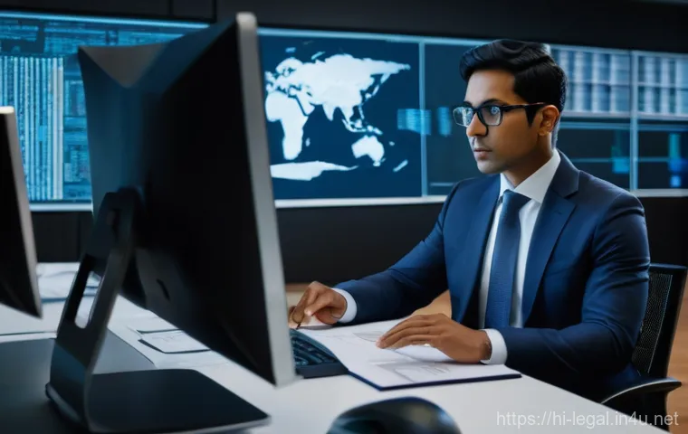 법률 실무에서의 효율성 증대 방법 - **Prompt:** A focused, professional lawyer, possibly of South Asian descent, meticulously conducting...