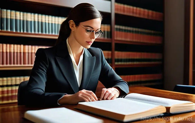 법률 자문가의 취업 준비 팁 - **Prompt 1: The Focused Legal Specialist**
    "A highly professional and focused female lawyer in h...