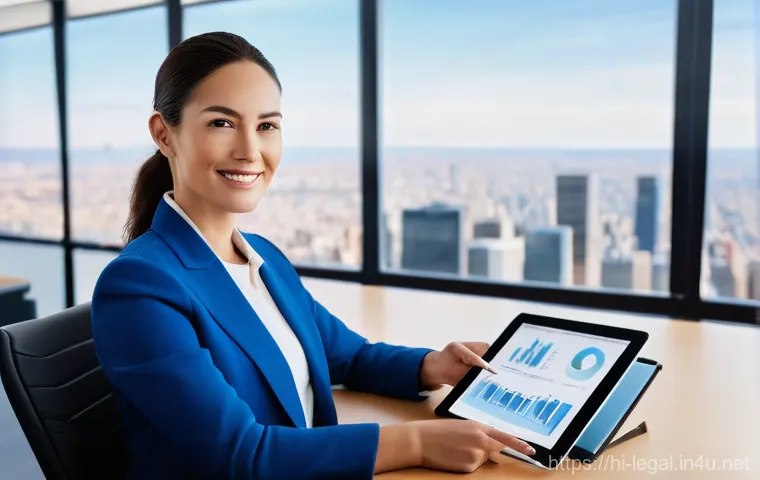 법률 자문가의 성공적인 업무 수행 - **Modern Legal Professional in a High-Tech Office:** A professional female lawyer in her late 30s, d...