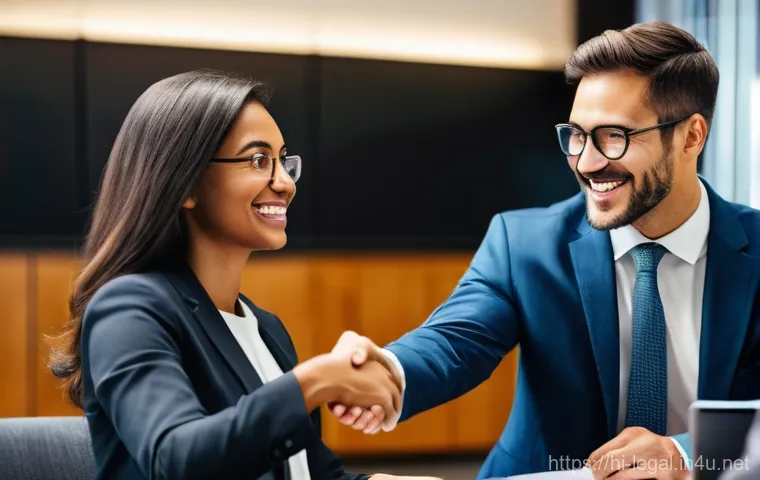 법률 자문가의 성공적인 업무 수행 - **Empathetic Client Consultation in a Warm Setting:** A male lawyer in his mid-40s, wearing a charco...