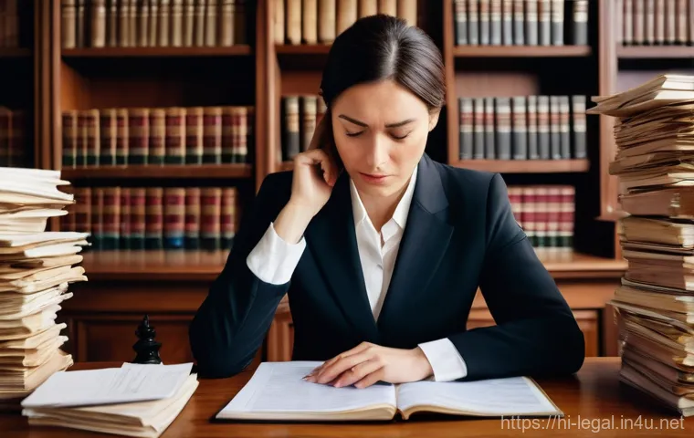법률 자문가의 사건 관리법 - **Prompt:** A dedicated female lawyer, in her late 30s, dressed in a professional business suit, sit...