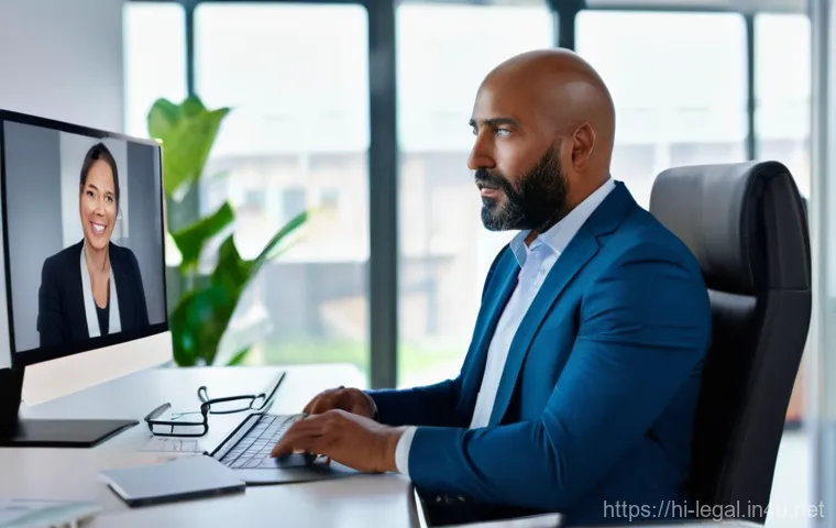 법률 자문가의 사건 관리법 - **Prompt:** A focused male lawyer, in his 40s, wearing a crisp modern suit, is seated comfortably at...