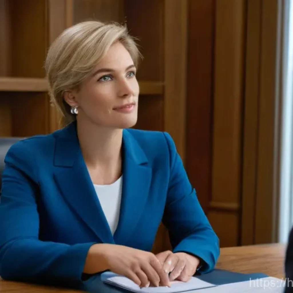 법률 자문가의 직무 평가 - **Prompt 1: "A professional and empathetic female legal advisor, in her late 30s, wearing a smart bu...