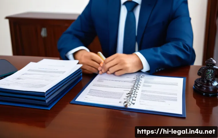 법률 실무 필수 체크리스트 - A professional Indian legal office scene with a lawyer meticulously organizing important case docume...