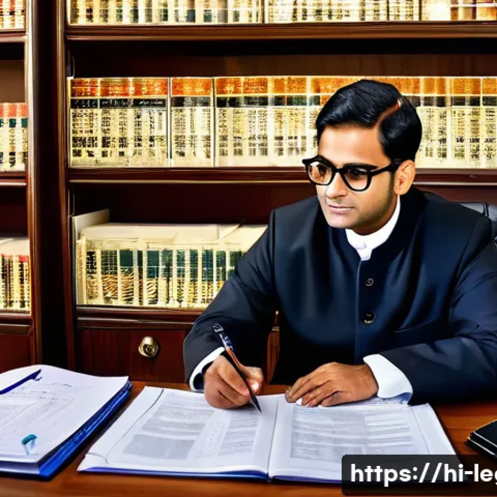 법률 자문가의 법률 연구 - A detailed and professional office scene showing a Hindi-speaking legal expert deeply analyzing comp...