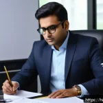 Home 21 법률 실무에서의 위기 대처법 - A professional Indian legal consultant in an office setting, carefully reviewing and organizing lega...