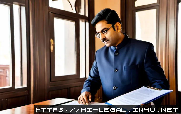 법률 자문가의 사건 대응 전략 - Photorealistic Indian legal advisor in a formal office, calmly reviewing an organized case file with...
