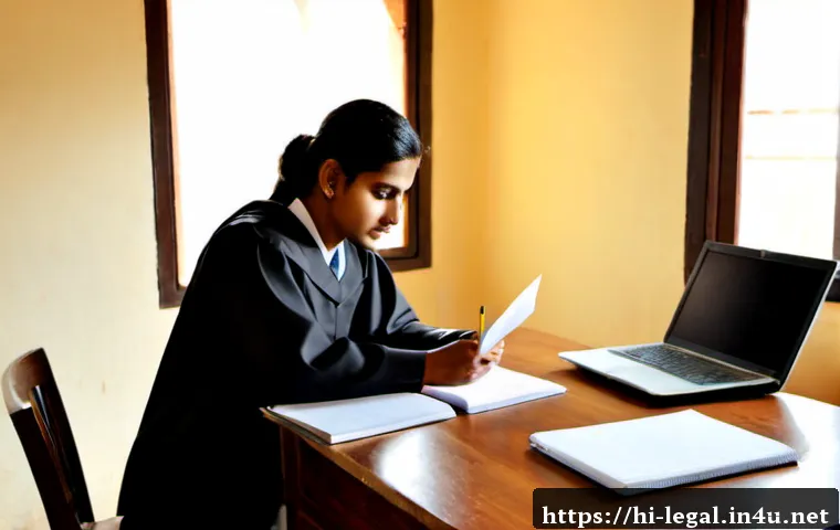 법률 자문가의 자격증 취득 준비 - Photorealistic Indian law graduate preparing for a legal adviser certification exam at a tidy home s...