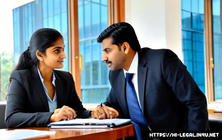 Home 17 법률자문가 연봉 협상 노하우 - Photorealistic Indian legal advisor in professional business attire confidently negotiating compensa...